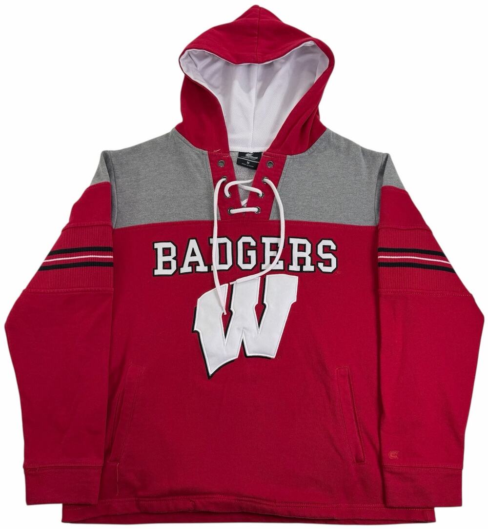 Wisconsin Badgers Lace-Up Hoodie Colosseum Hockey Style Men's Medium Sweatshirt